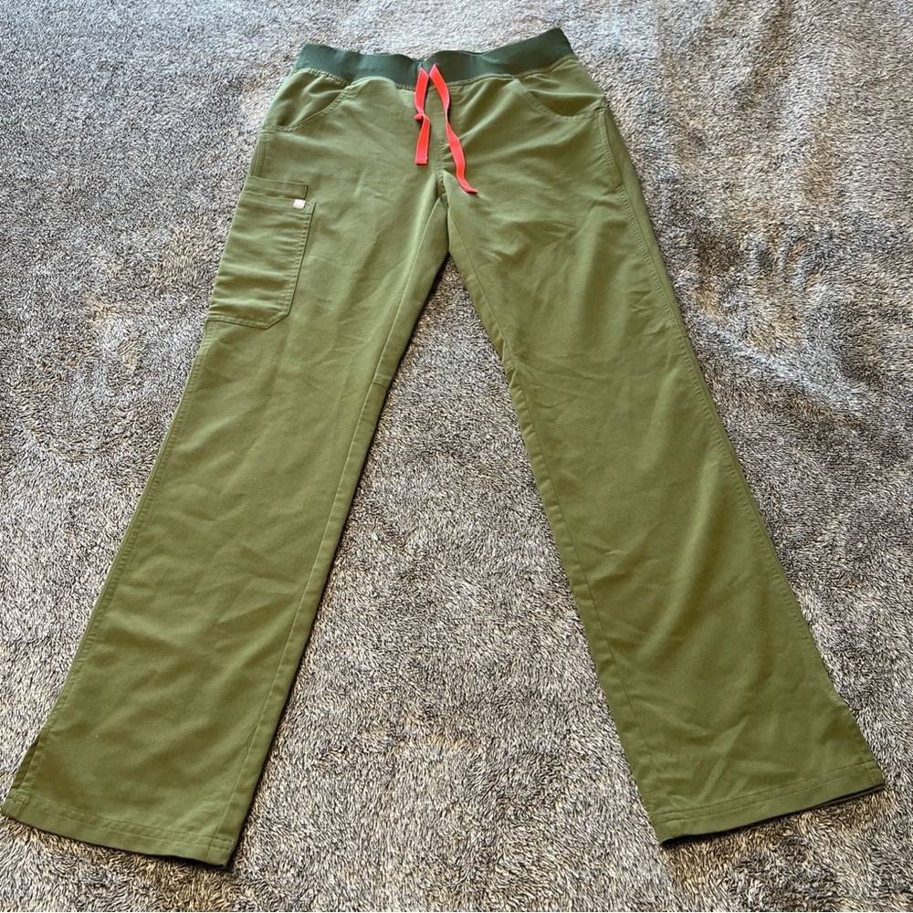 Figs Technical Collection Olive Green  Pants with Red Drawstring